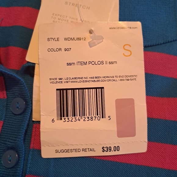 Liz Claiborne women's size Small pink & blue striped polo shirt, new - Picture 2 of 5
